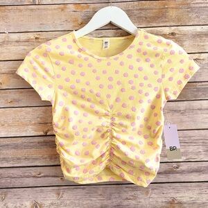 BP Crop Top Women’s Size XXS Ruched Organic Cotton Yellow Floral Bud NWT